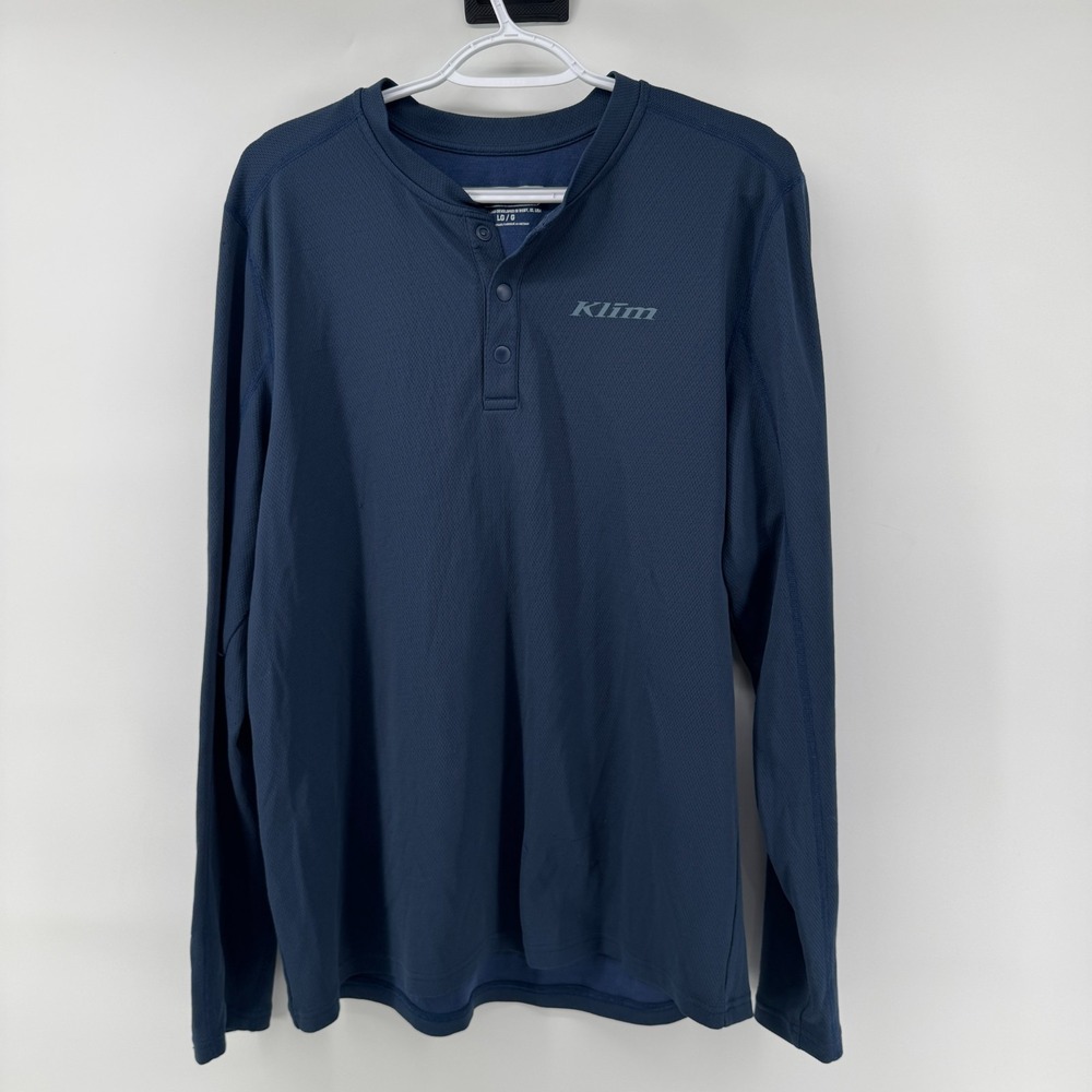 Klim Racing Mens Large Sidewinder Wool Long Sleeve Henley Shirt Navy blue